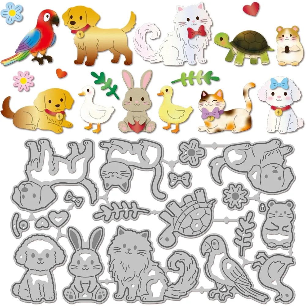 Schneideformen für Kartenherstellung: Katze, Hund, Ente, Papagei, Hamster – Metall-Stanzformen und Schablonen für DIY-Prägung, Scrapbooking und Bastelarbeiten