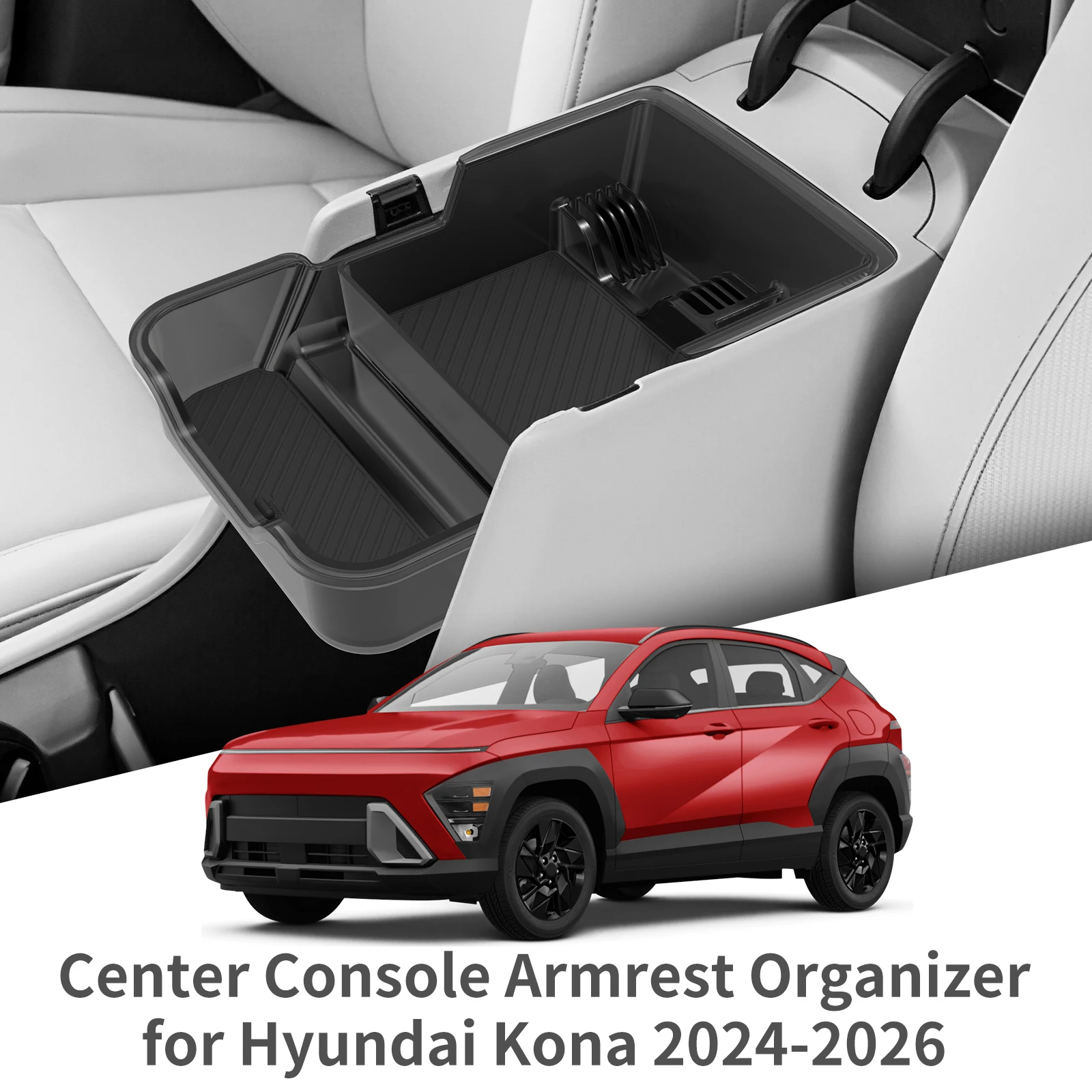 LUCKEASY für Hyundai Kona 2025 2026 Auto-Aufbewahrungsbox Zubehör Mittelkonsole Armlehnenbox Doppelschichtige Aufbewahrungstasche Ablage – Detail 12