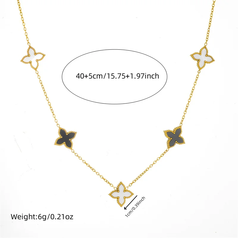 XIYANIKE 316L Stainless Steel Black White Double-Sided Cross 4-Leaf Flower Necklace For Women Creative Party Gift Clavicle Chain