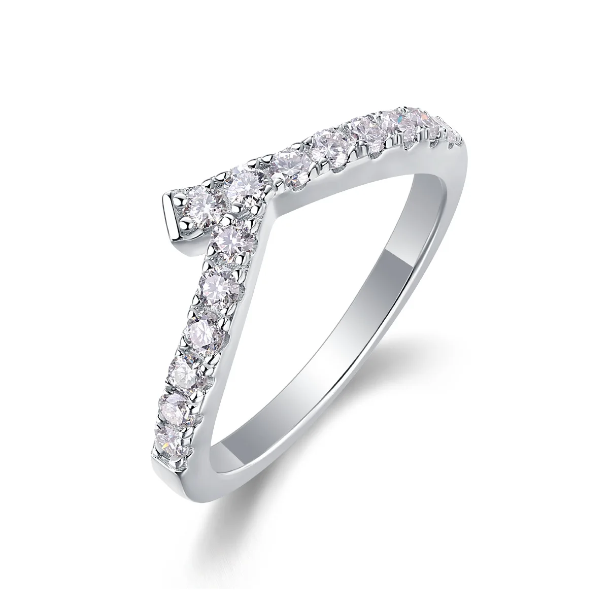 

S925 Silver White Gold Plated 2mm*12 D Color Micro-Pave Moissanite Geometric Asymmetric Women's Ring, Exquisite Jewelry.