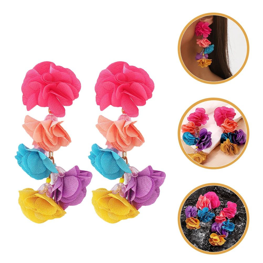 

Flower Tassel Earrings Cute Studs Floral Dangle Elegant For Women Jewelry Colorful