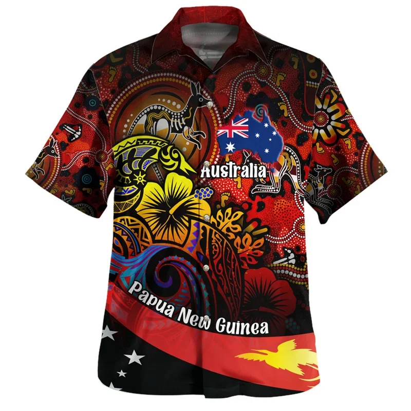 3Dvintage Clothes Papua New Guinea Flag Print Shirt Papua Emblem Pattern Short Sleeved Shirt Cool Top