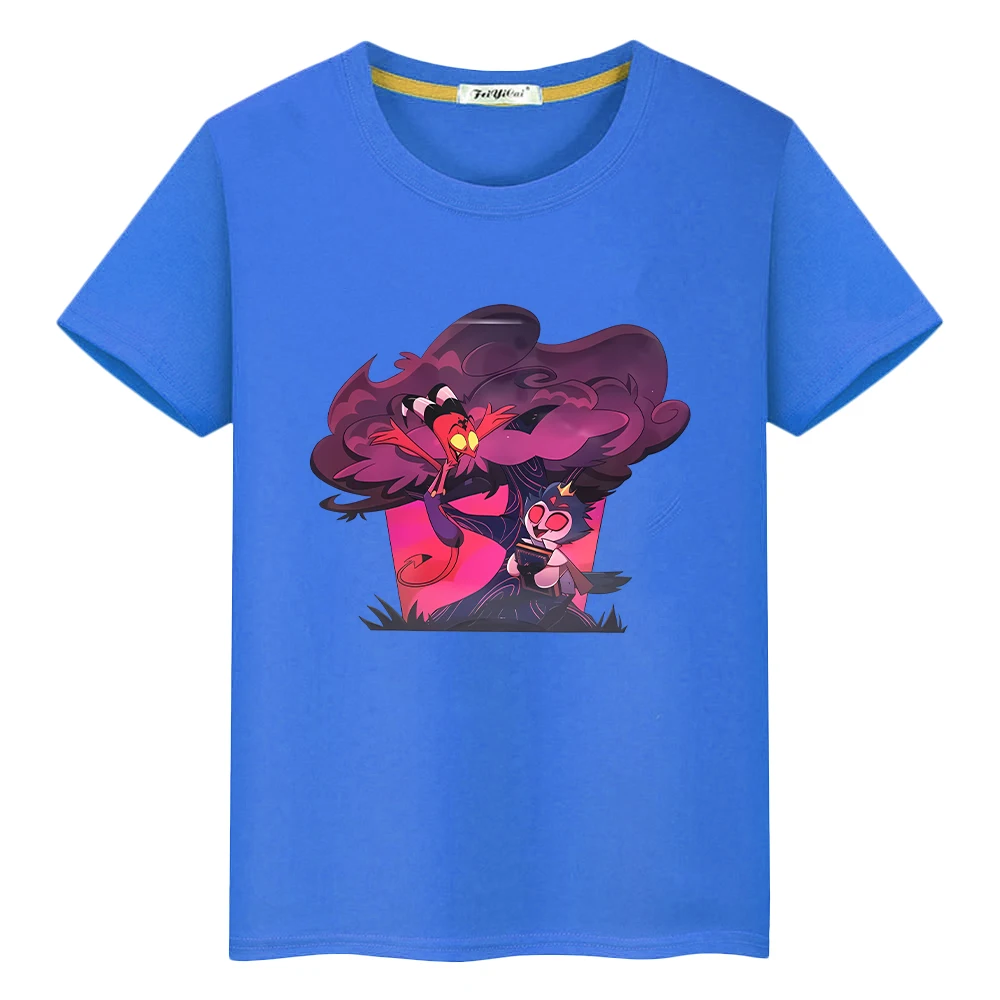 تي شيرت helluva Boss مطبوع عليه Kawaii بأكمام قصيرة للأطفال الأولاد 10 سنوات 100% قطن أنيمي ملابس علوية لطيفة تي شيرت فخر y2k ملابس بناتي #1