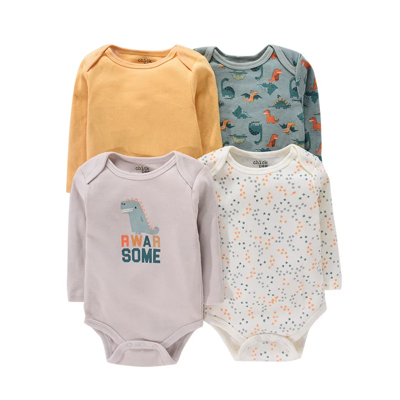 4Piece Baby Clothes New Born Boy Girl Jumpsuits Pure Cotton Romper Infant Long Sleeves Bodysuits Toddler Custom 0-12M Baby Items