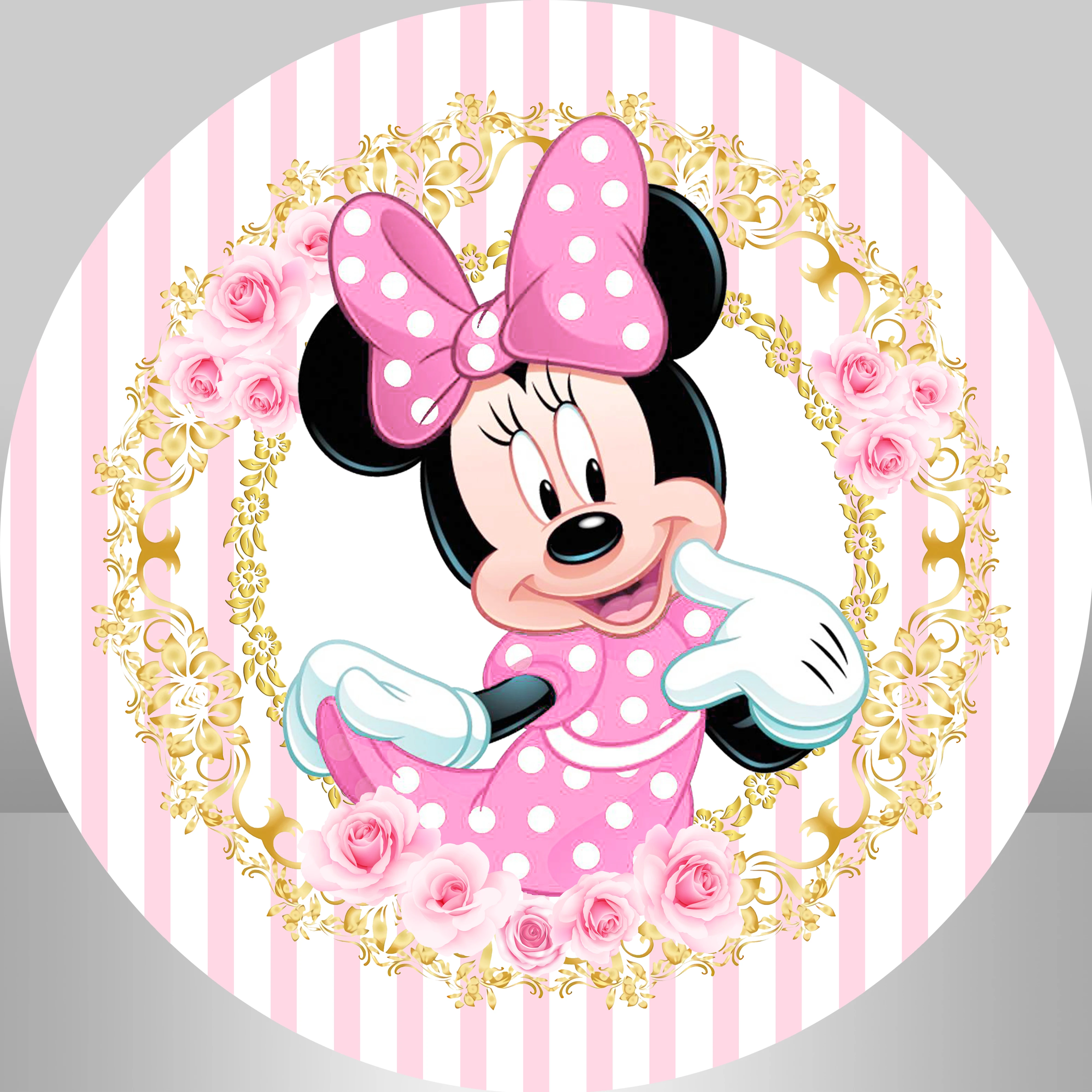 Glitter Rosa Girl First Birthday Round Circle Backdrops Cover Photography Background Minnie Mouse theme Plinth Cylinder Covers