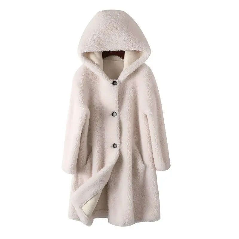 2024 Women Winter New Real Fur Coat Lady Casual Snow Single Breasted  Jacket Female Thick Warm Wide-waisted Outerwear T182