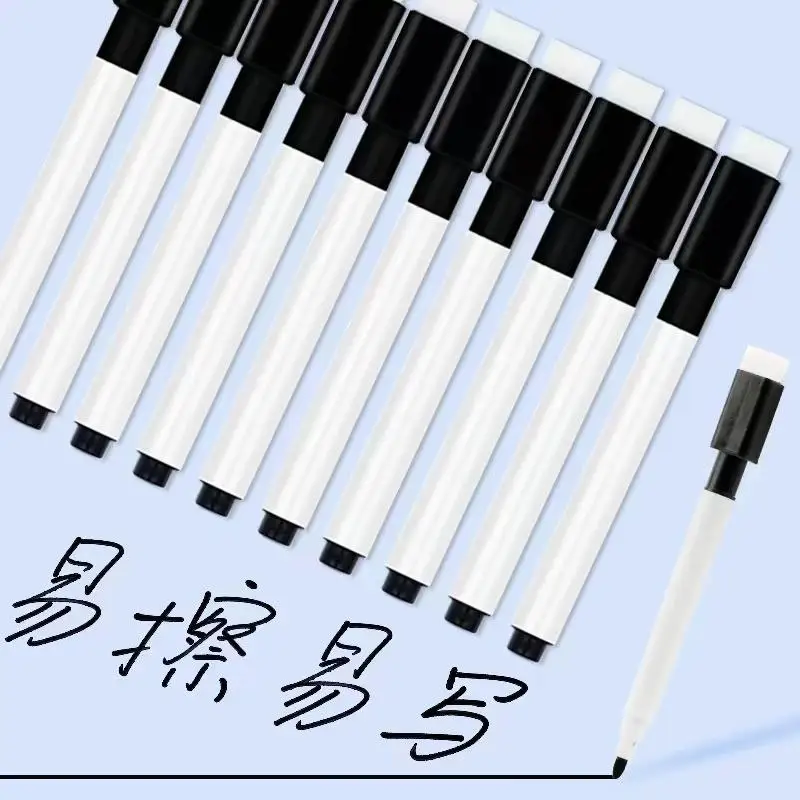 10/50Pcs Black Dry Erase Markers with Eraser Cap White Board Dry Erase Markers Classroom Dry Wipe Pens for Home Office School
