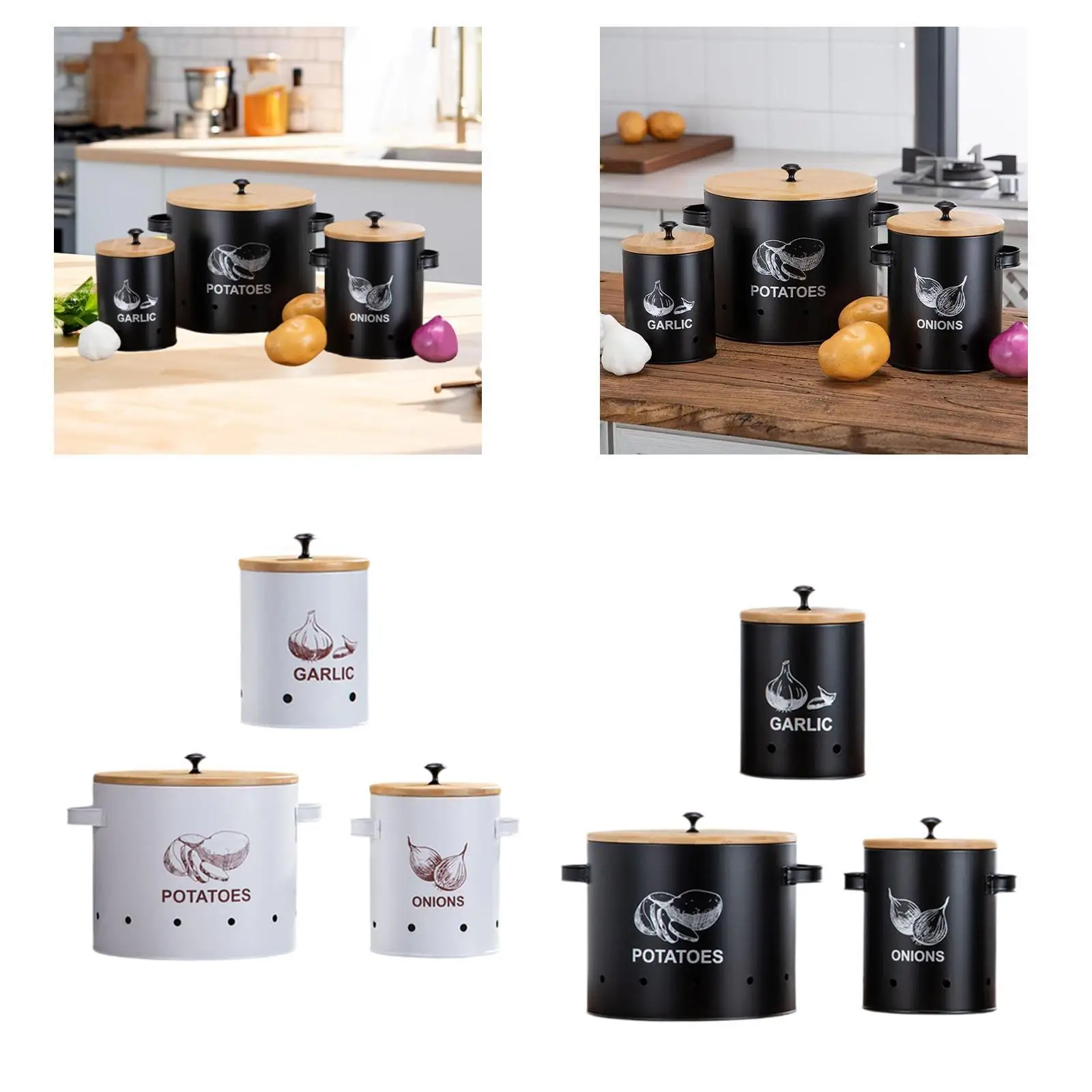 

3 Pieces Potato Onion Garlic Canister with Aerating Holes for Pantry Picnics