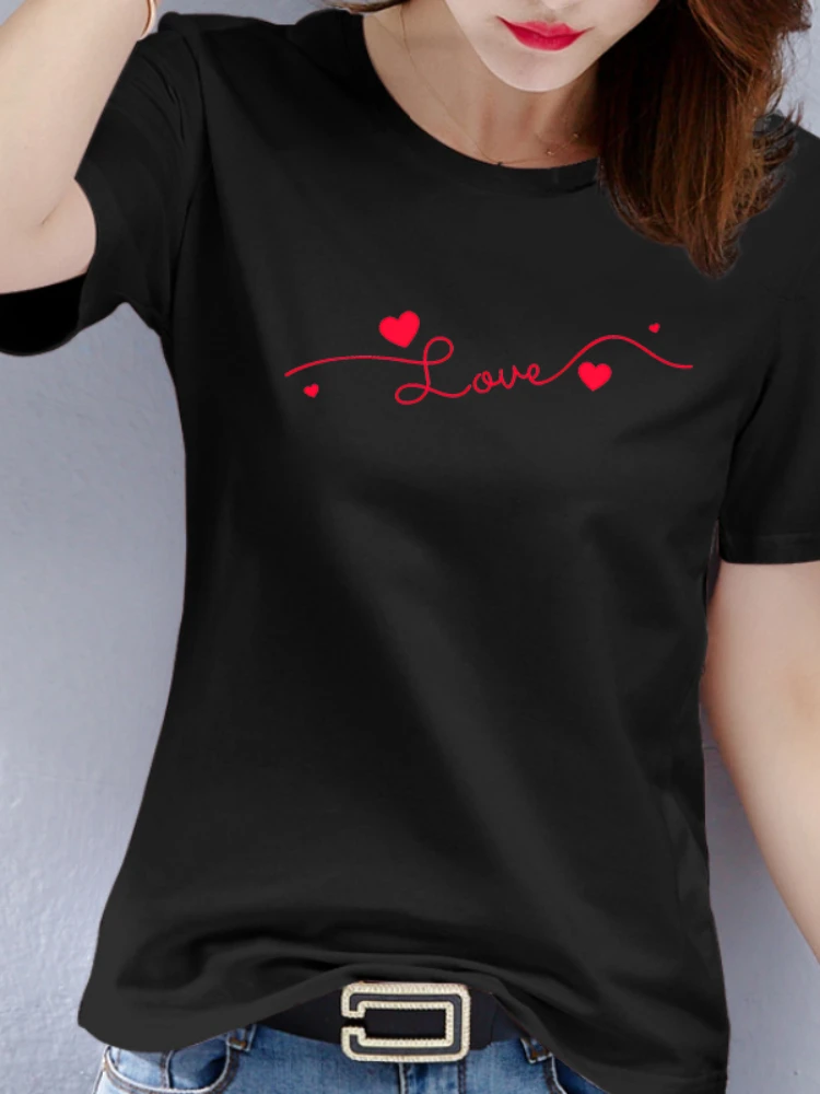 T-shirt imprimé amour avec col rond et manches courtes t-shirts graphiques Harajuku vêtements pour femmes
