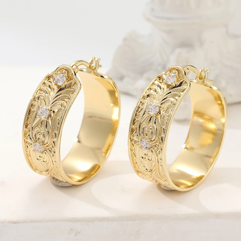 Trendy Women Hoop Earrings Court Style Elegant Jewelry Gold Color Inlaid Small Synthetic Zircon Earrings Charm Jewelry