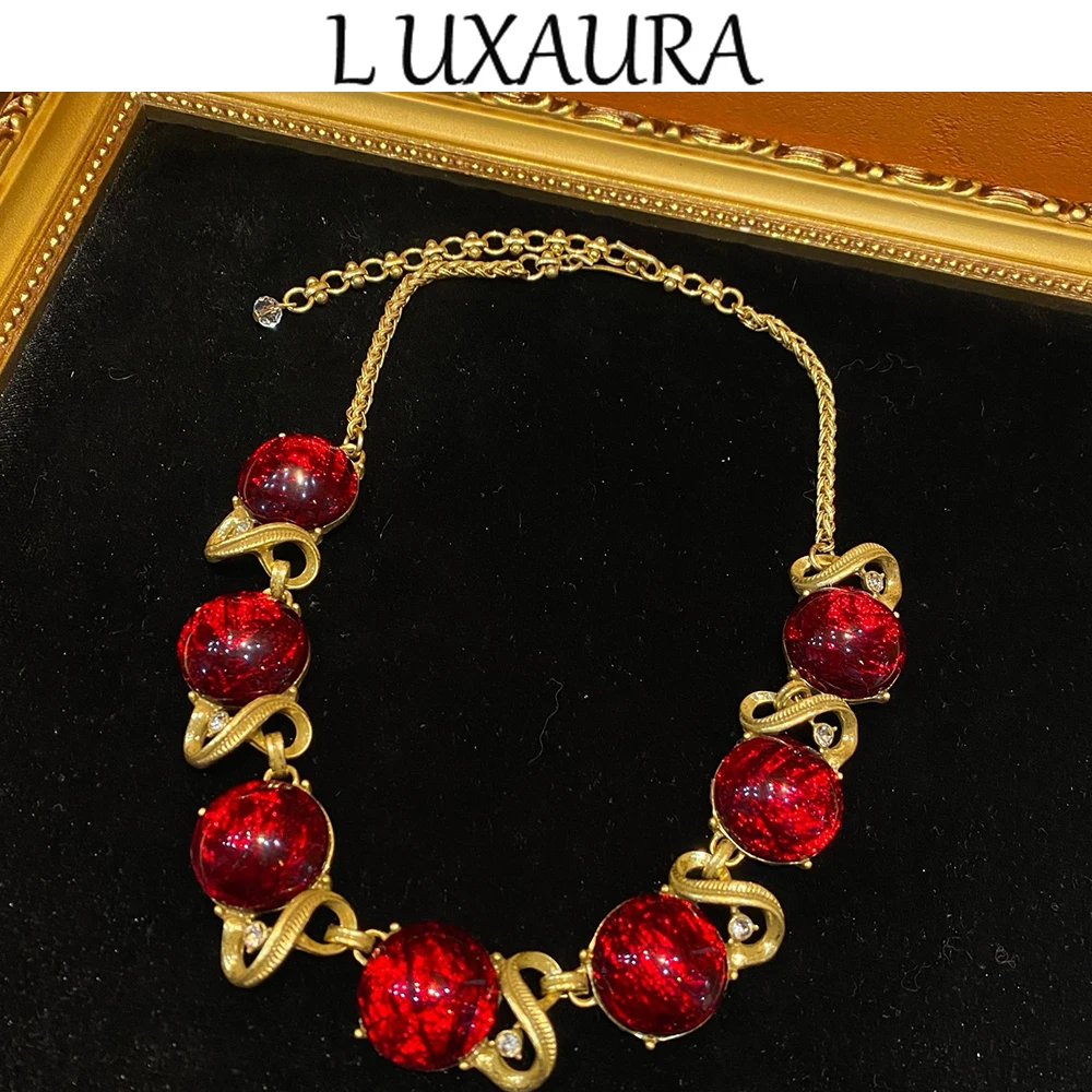 

Vintage fashion classic copper plated 18K red circular glazed design paired with bohemian women's jewelry necklace