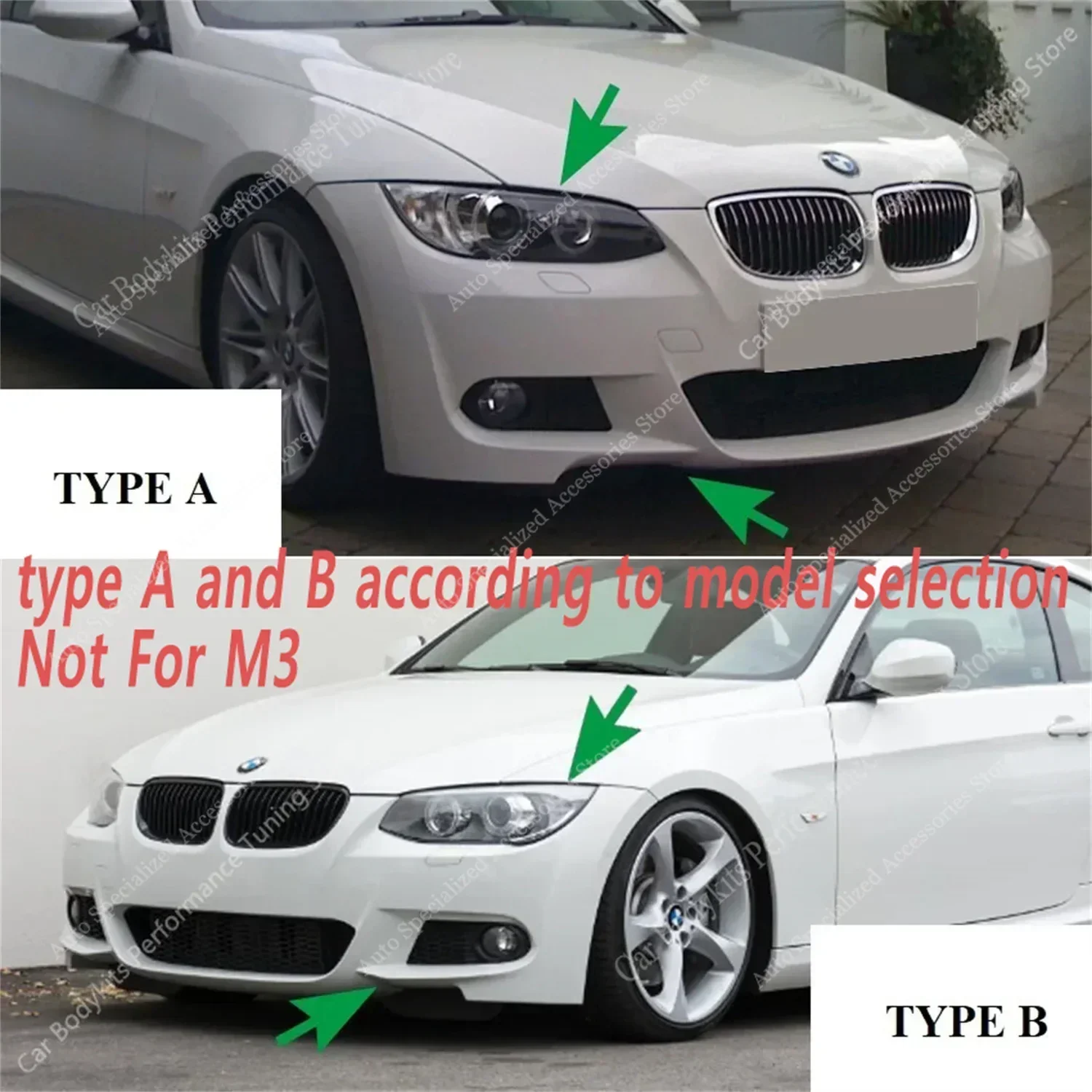 M Performance Style Front Bumper Splitter Lip FogLamp Grille Trim For BMW E92 E93 320d 325d 330i 330d 335i M Sport 2006-2013