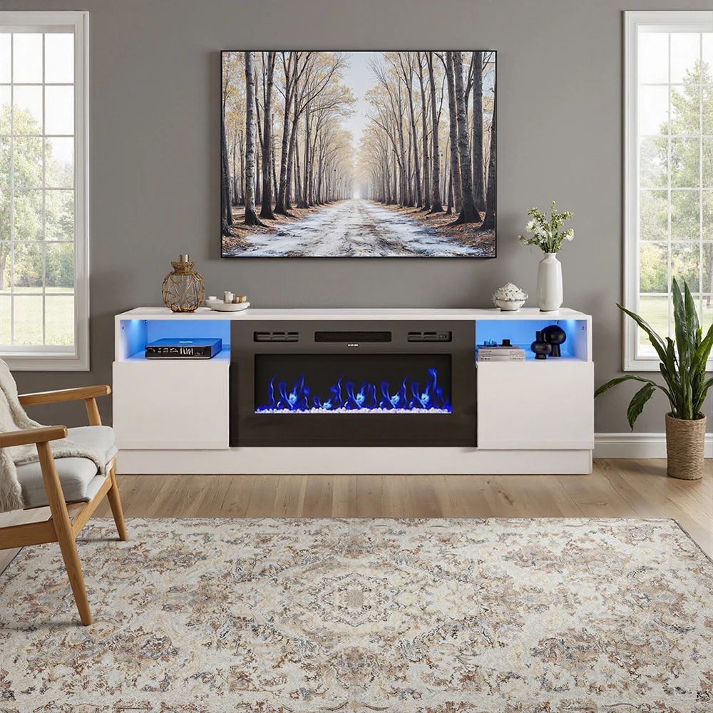 【Breeins】Recessed Electric Fireplace TV Stand with Closed Storage Home Decoration With Remote Modern