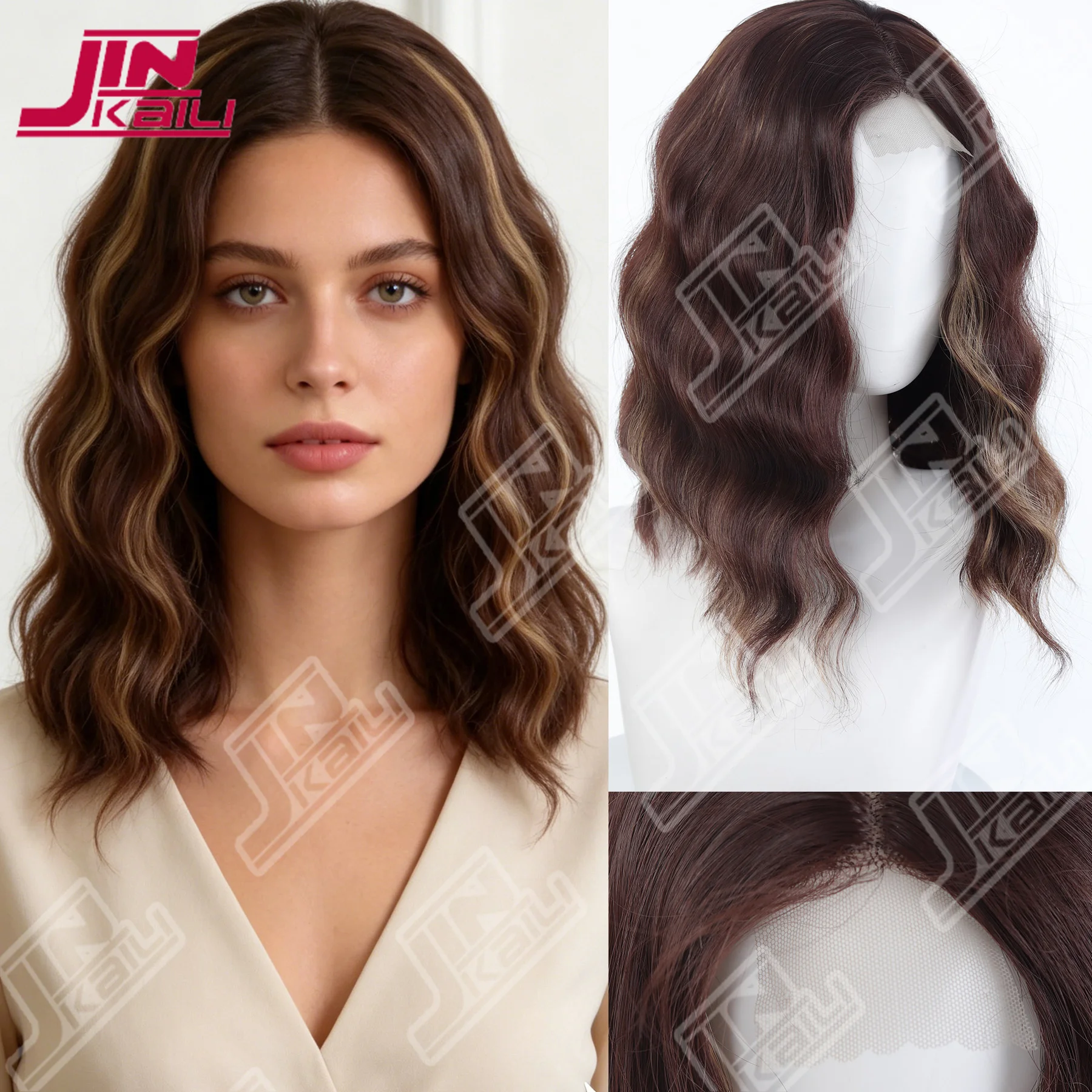 

JKL Synthetic Lace Front Water Wave Wig, Middle Part, for Women Synthetic Wig Women Cosplay Party Daily Use Heat Resistant
