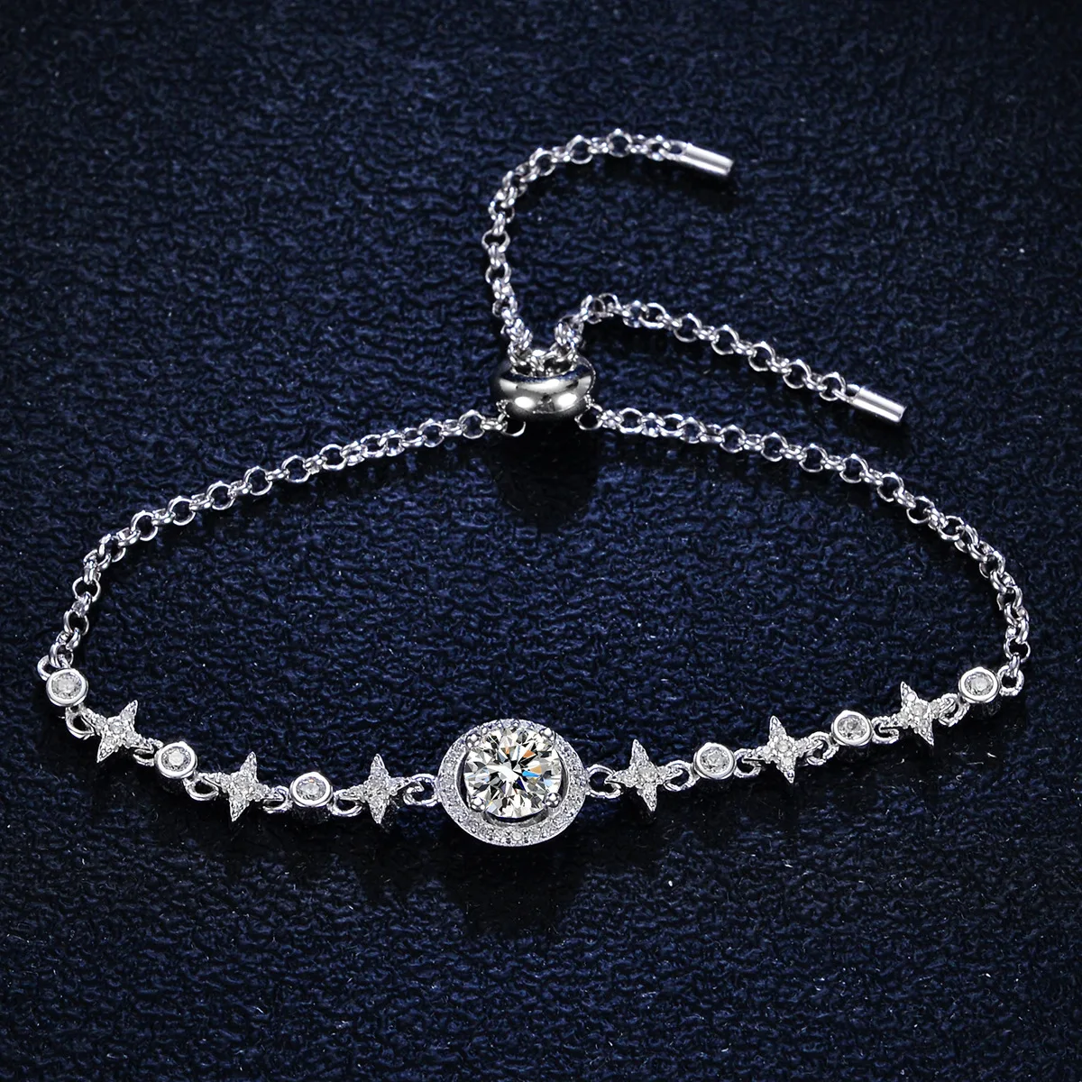 Lumira PT950 Platinum 1CT Star Accent Halo Moissanite Slide Cable Bracelet Celestial Adjustable Ladies Wrist Fine Jewelry