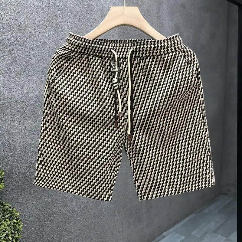 Men's Clothing Korean Style Shorts Summer 5-Inch Loose Fit Jacquard Detail Trendy Lightweight Versatile