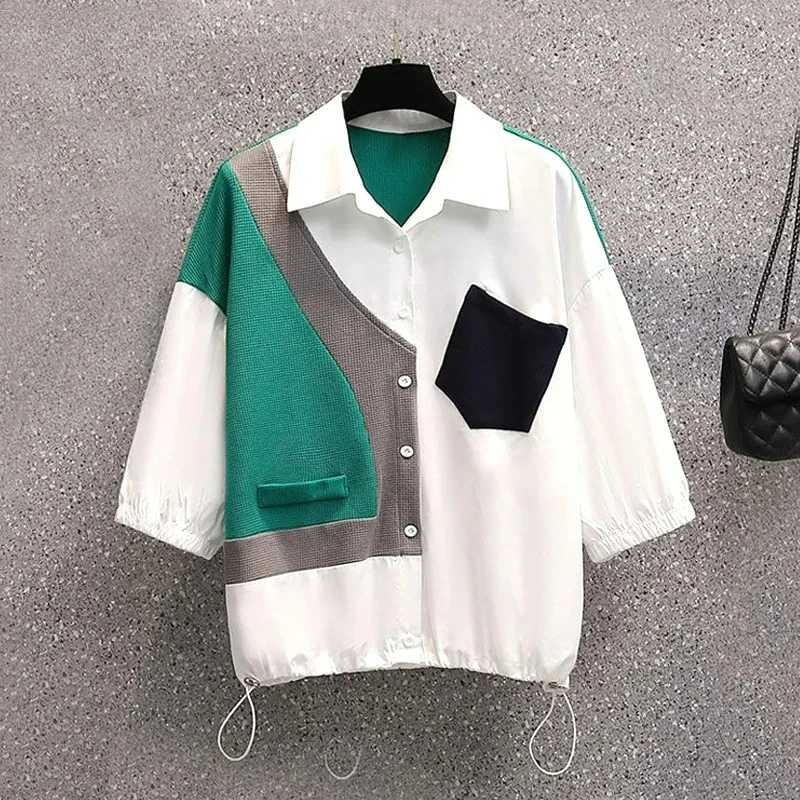 

Fashion Summer New Patchwork Solid Color Half Sleeve Casual Shirts Straight Loose Thin Comfortable Korean Women's Clothing 2026