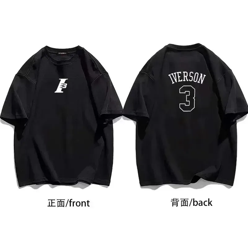 New Summer Short-sleeved 76ers Iverson No. 3 Training Wear Men's Sports Pure Cotton T-shirt Men's Teet Oversized Loose TopS