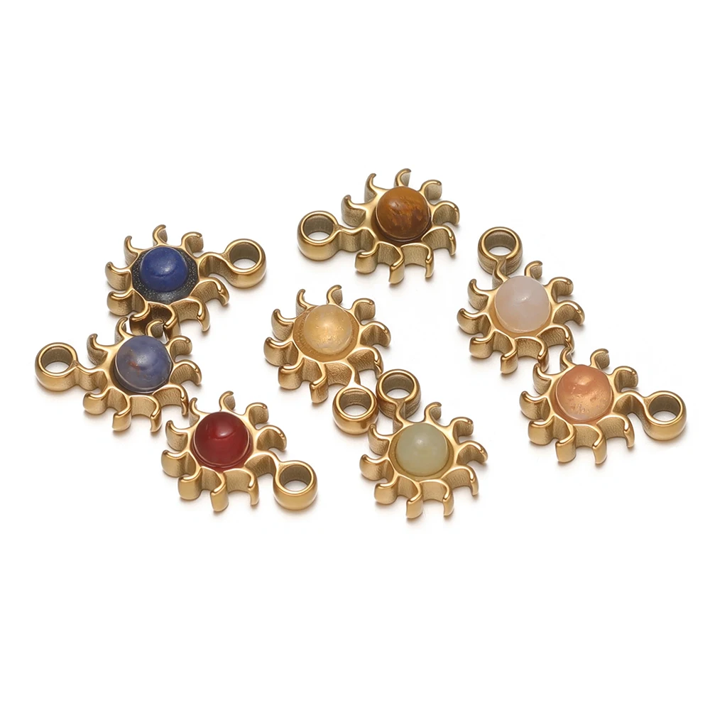 5 Stück Edelstahl Naturstein Sonnenblumen-Anhänger Halsketten-Charms für DIY Mode-Armband Ohrringe Material Schmuckherstellung – Detail 3