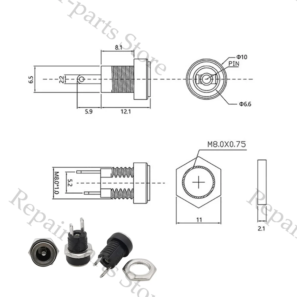 10pairs DC022B DC Power Female Jack Panel Mount Adapter 12V 5.5*2.1mm DC Power Adapter Socket Connectors