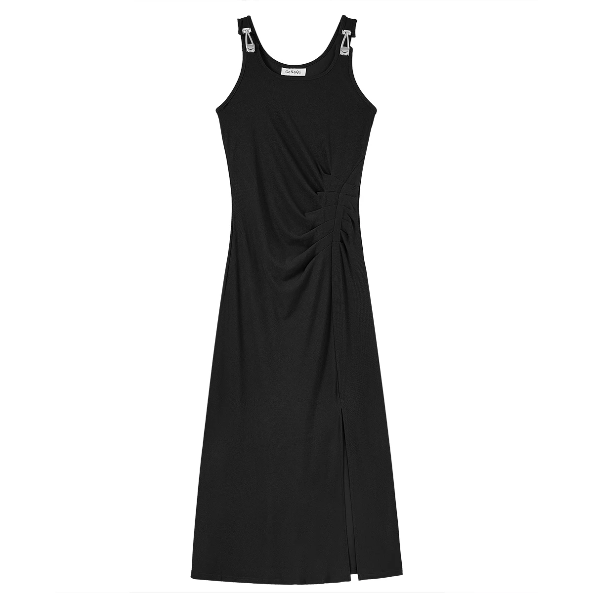 

Ele Bla Strapl Long Dr Women's Faion Spring New Sle Gathered Waist Design Charming Draped Gown by GeNaQi