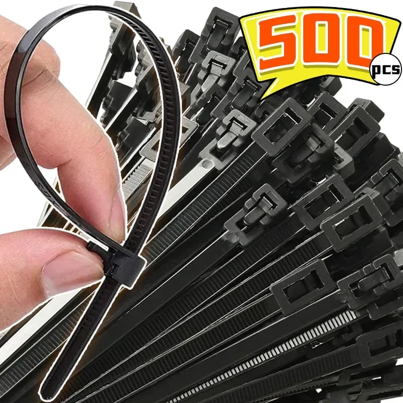 500/100PCS Releasable Nylon Cable Ties Adjustable Self-Locking Fastening Loop Wire Binding Wrap Straps Slipknot Loose Cables Tie