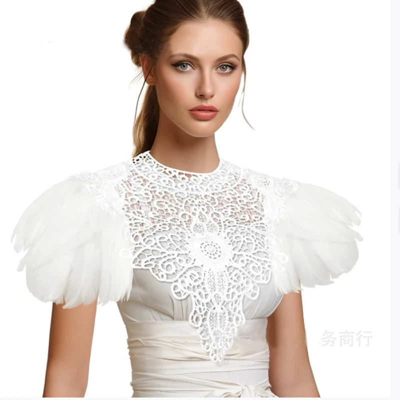 Shoulder Pad with Feathers Wings Halloween Witch Harness Carnival Costumes for Women Masquerade Raven Costume