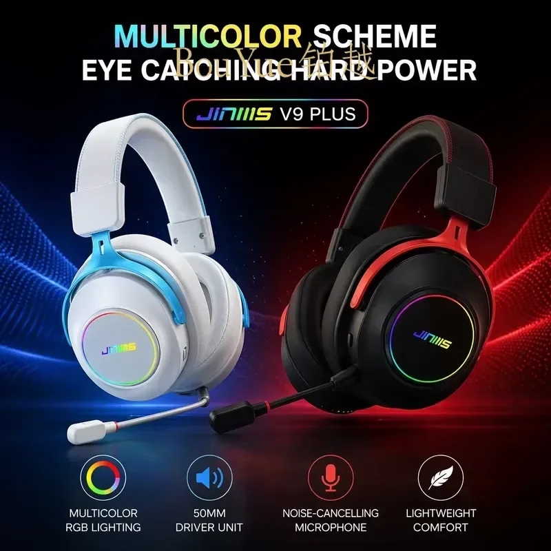 Wireless Gaming Headset 7.1 Surround Sound 53mm Driver Triple Mode Dynamic Audio Replaceable Battery Over Ear Headphones for