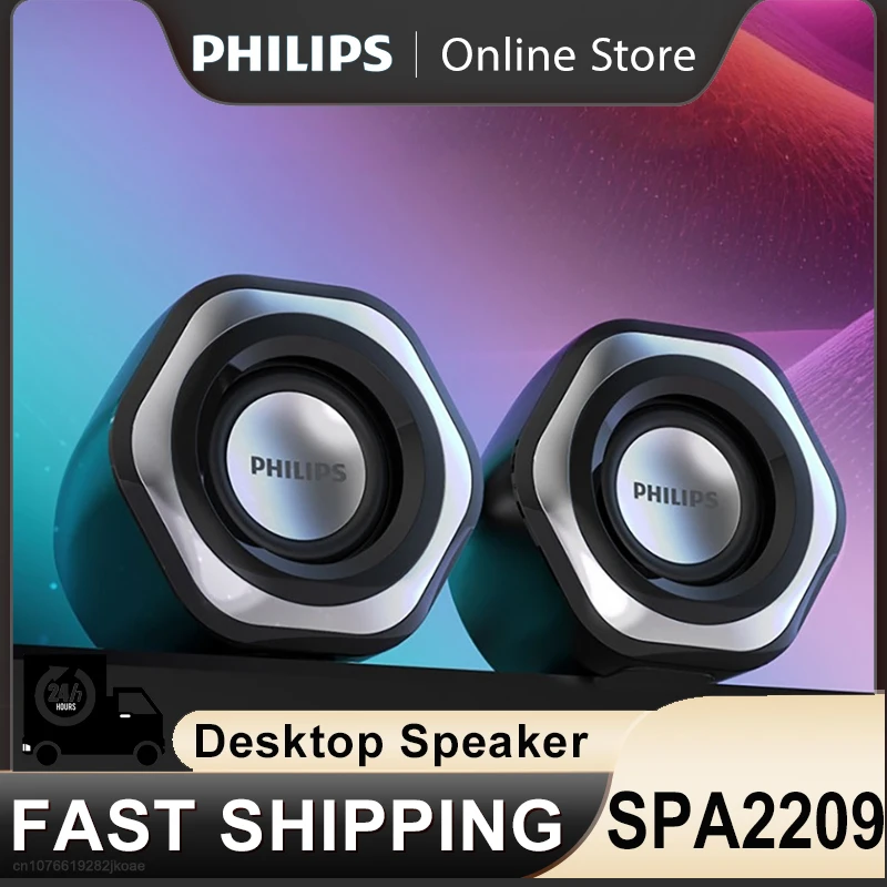 New Philips SPA2209 Speakers Wired Connections Portable Loudspeaker Box Mini Bass Office Computer Desktop Home 3.5mm Reproducer