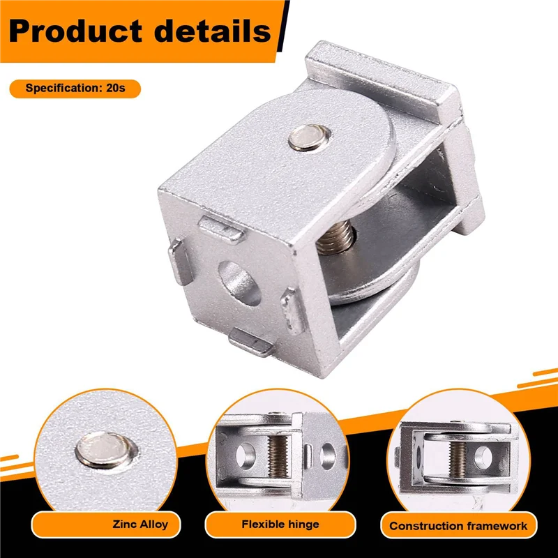 

A50I 2X 2020 Series Aluminum Extrusion Profile Die-Cast Zinc Alloy Flexible Pivot Joint Connector For Aluminum Profile
