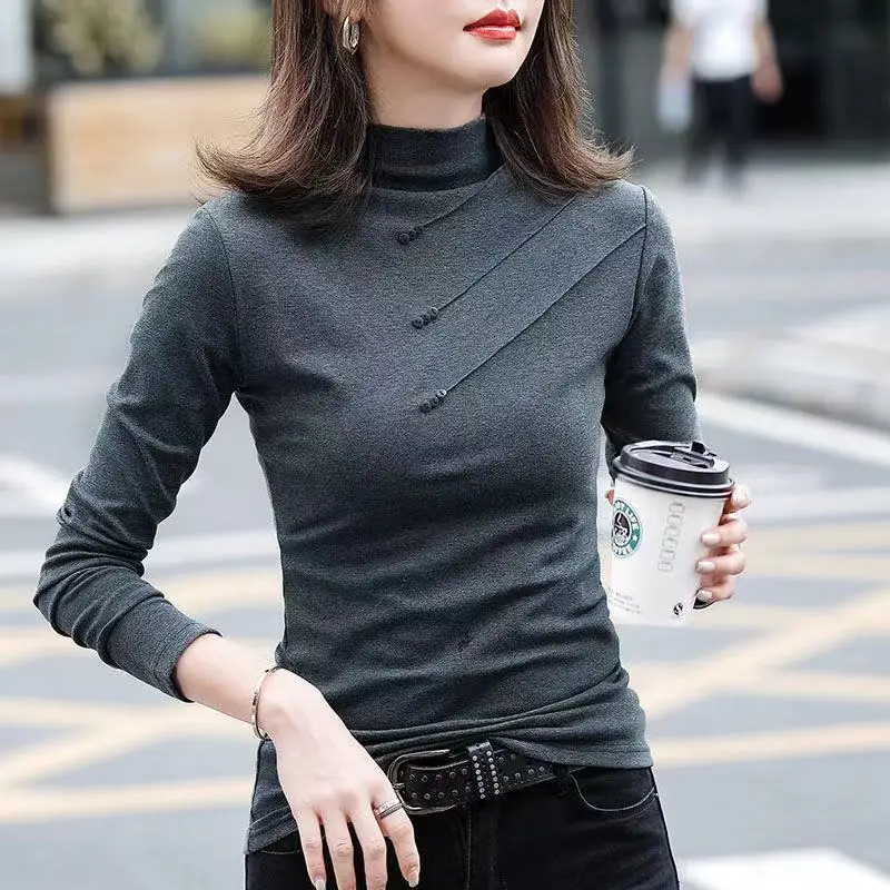 Autumn Winter New Slim Solid Color Bottoming Shirt Long Sleeve All-match Basic T Shirt Tops Street Casual Fashion Women Clothing