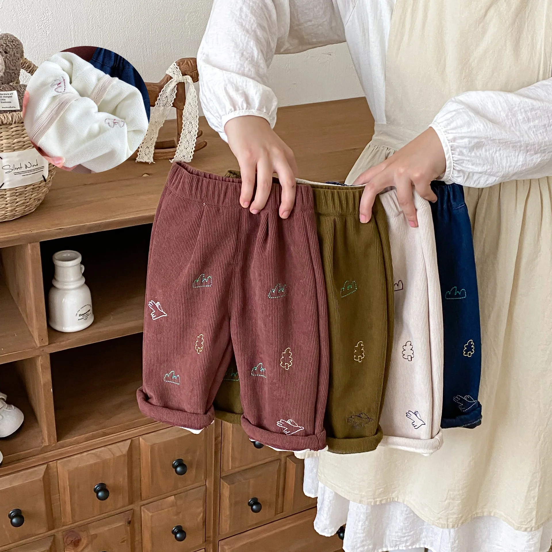 0-5Y طفل أطفال مطرزة صوف مبطن السراويل 2025 جديد فضفاض صالح الشتاء الدافئ بناطيل كاجوال بيبي بوي فتاة قيعان الملابس #1