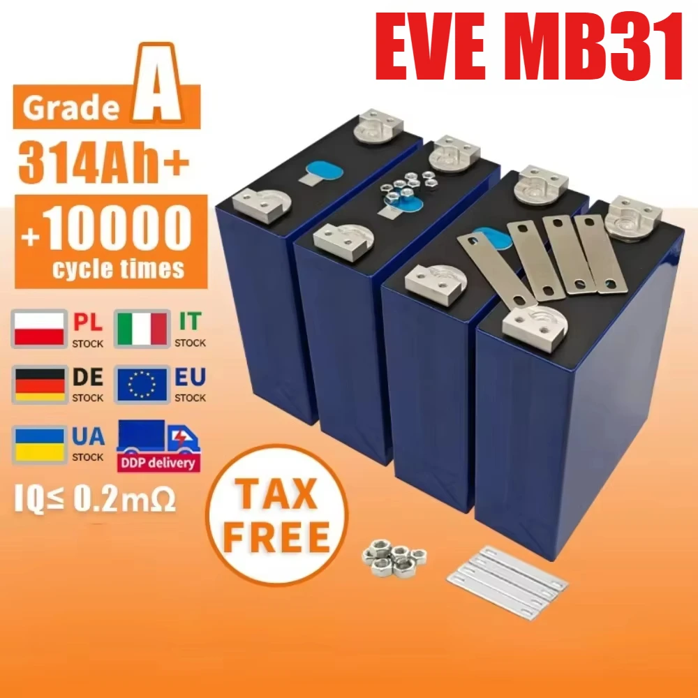 LiFePO4 3,2 V EVE 105 Ah Batteriezelle Klasse A EVE MB31 314 Ah mit kostenloser Sammelschiene für