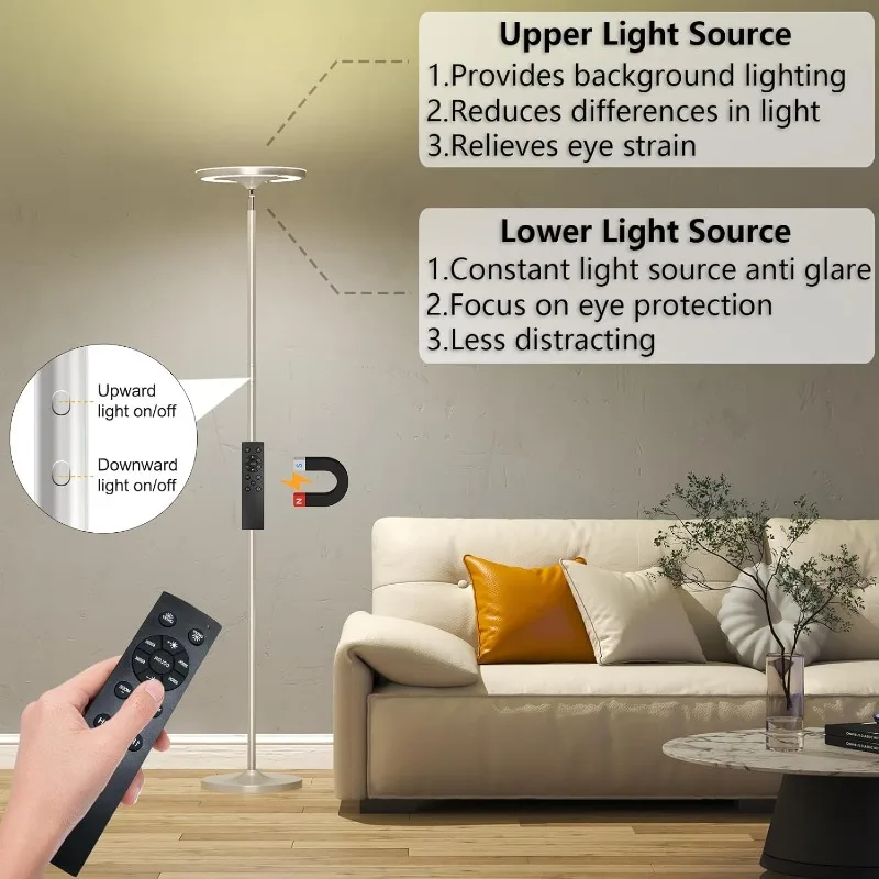 Double Side Lighting Led Floor Lamp with Remote Smart App 36W/2600LM Bright Tall Standing RGB Floor Lamp Angle Multicolor