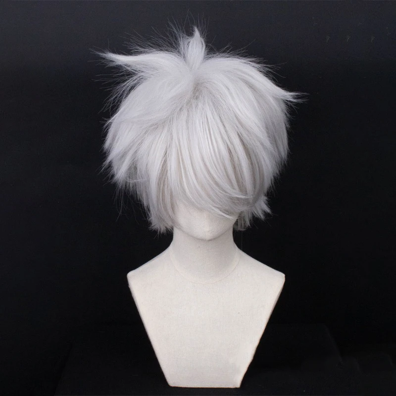 Hunter X Hunter Anime Figure Killua Zoldyck Cosplay Wig 30cm Silver White Wig Heat Resistant Synthetic Hair Party Costumes Wigs