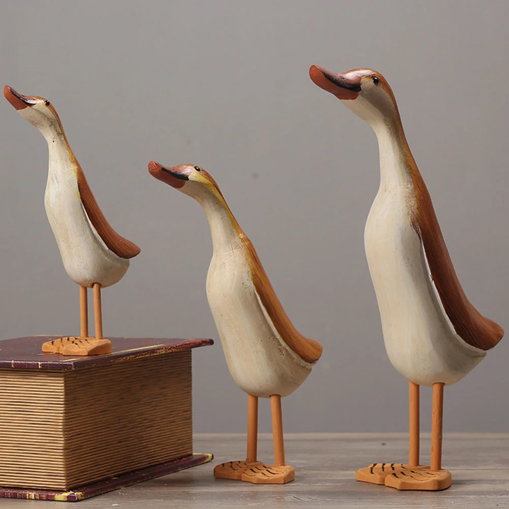 3 Pcs Desktop Decor Miniture Ducks Household Sculpture Lucky Norse Wood Craft Figurine Outdoor