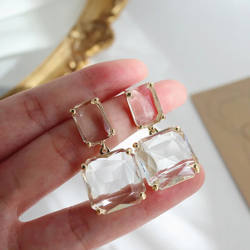 Transparent Color Geometric Square Crystal Dangle Earrings For  Women Exaggerated Design Earring Fashion Female Jewelry 2024 New