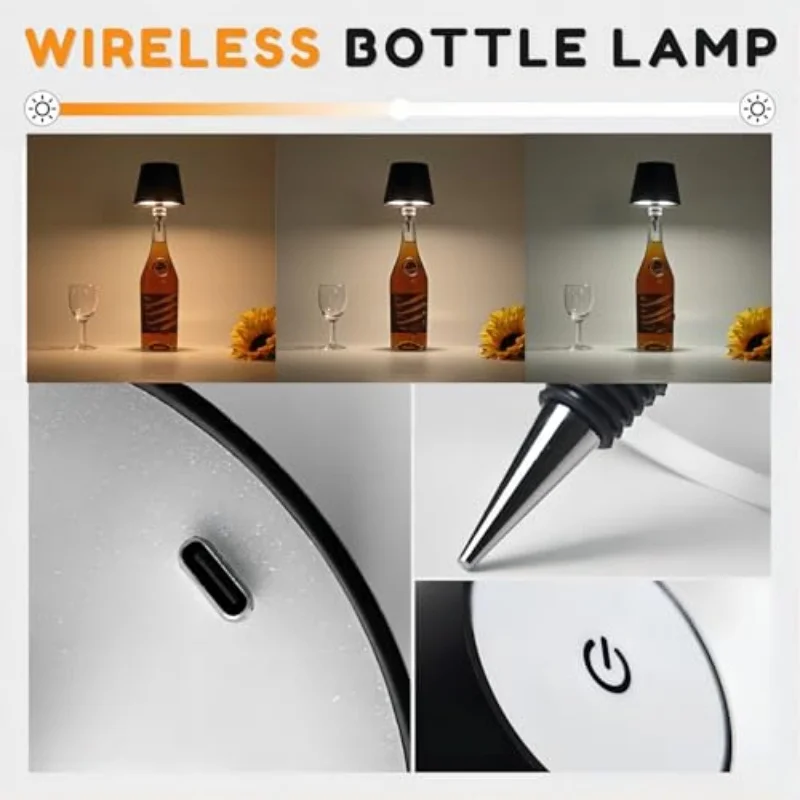 Wireless Wine Bottle Lamp 3 - Color LED Table Lamp with Rechargeable Touch Control Ideal for Bar and Restaurant Dec Suitable for