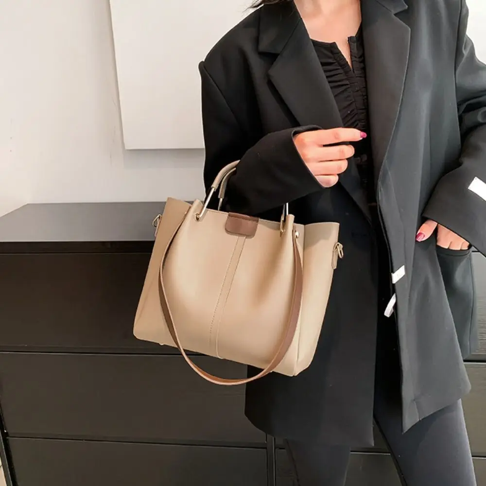 

Ins PU Leather Tote Bag Chill Solid Color Women Shoulder Bag Large Capacity Handbag Crossbody Bag Outdoor