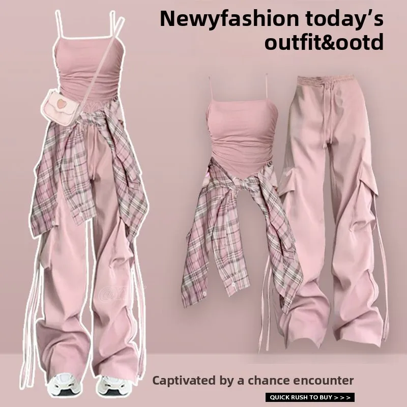 Dopne Plaid irt Mujer Casual Faion Design Sensation Tank Top Slim Ropa de trabajo Pantalones Verano 2024 Fibra de poliéster Long Sl...