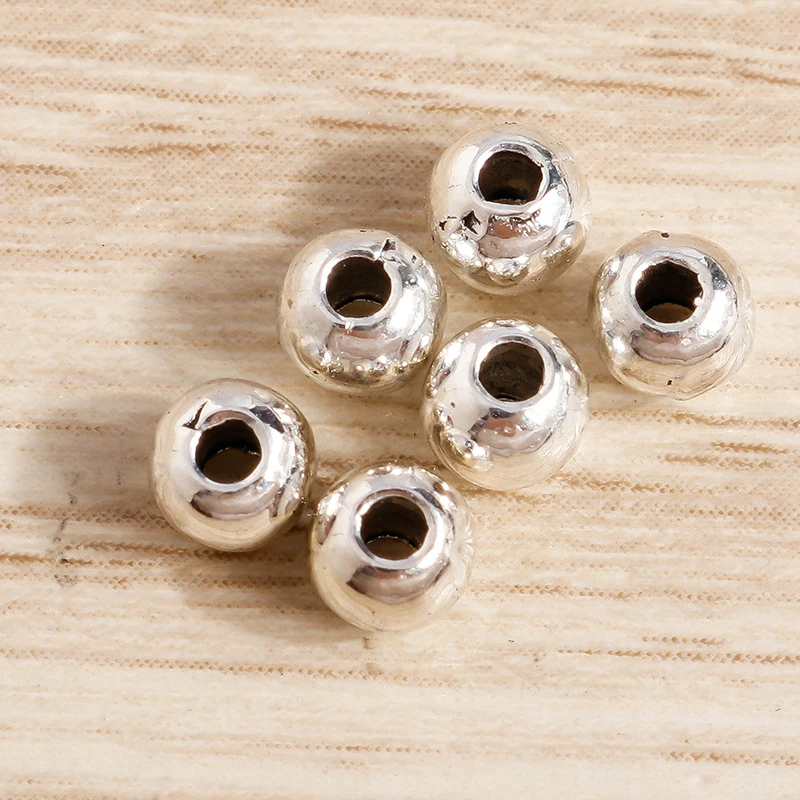 Tusember 100 Stück 4mm CCB Silberfarbene lose Spacer-Charms-Perlen für Schmuckherstellung, DIY-Armbänder, Halsketten, Bastelbedarf – Detail 4