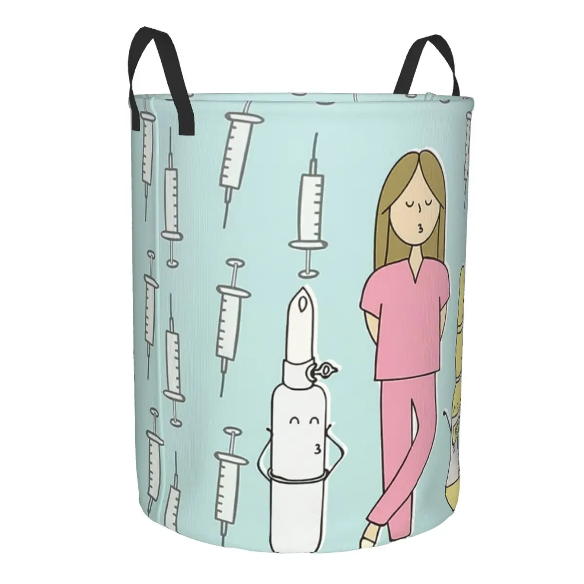 Cartoon Ladies Nurse Doctor Printed Laundry Basket Collapsible Clothes Toy Hamper Storage Bin for Kids Nursery