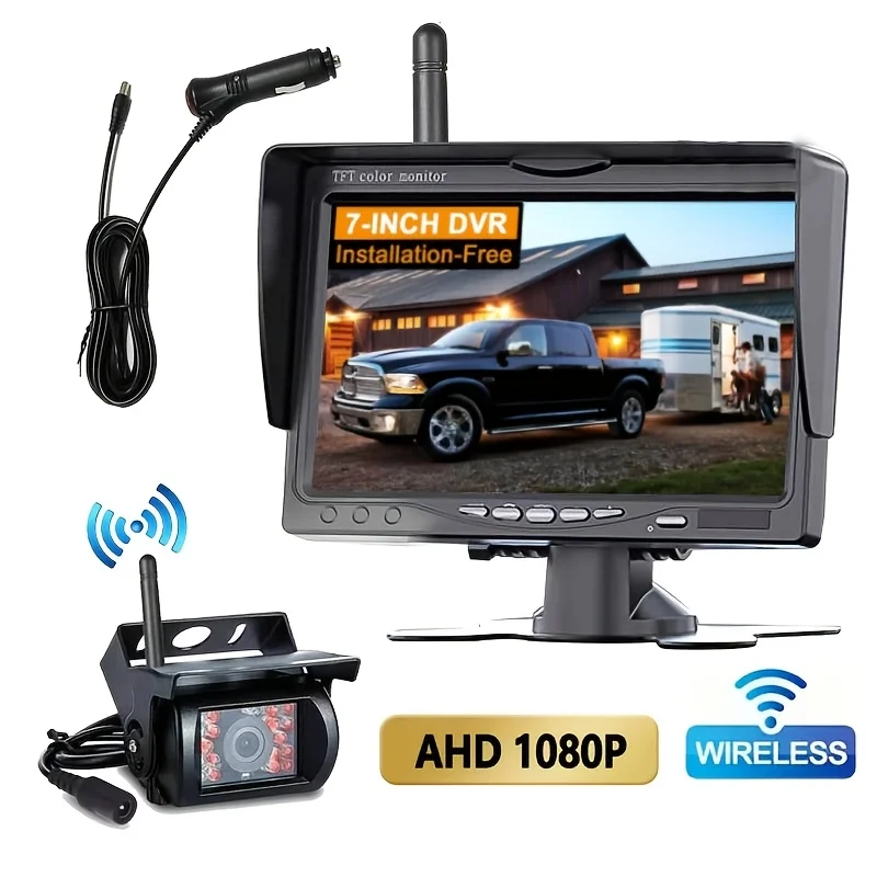 Wireless 7' Car Monitor And Backup Camera Kit, 1080P AHD Night Vision HD Rear View System,Reverse Camera for Truck Van Pickup RV