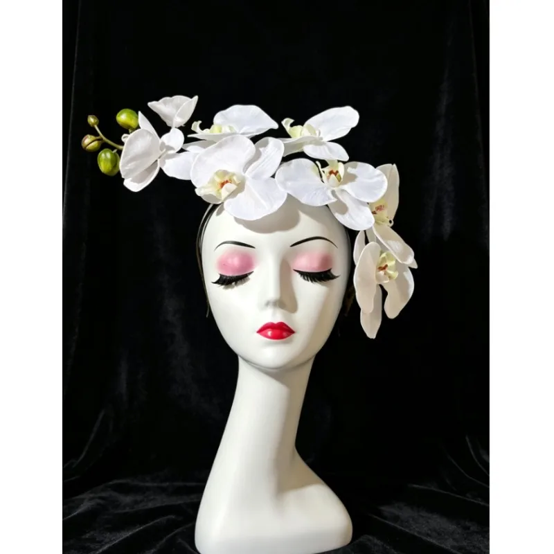 White Orchid Fascinator Headband, Flower Tea Party Hat, Wedding Race Day Hair Accessory for Women, Elegant Bridal Guest
