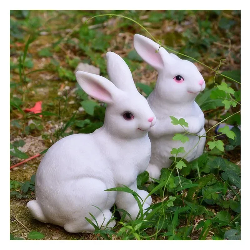 

2PCS Outdoor Garden Cute Resin White Rabbit Decoration Crafts Home Yard Landscape Animals Sculpture Ornaments Decor