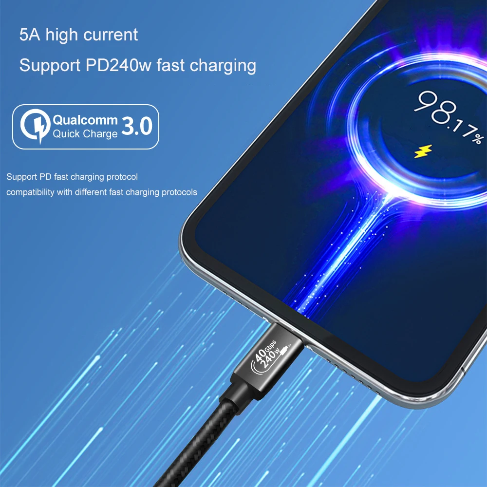 48V 5A Fast Charging Data Cable USB 4.0 Type C to Type C Cable 40Gbps 8K@60Hz HD Projection PD 240W Fast Chargeing Cable