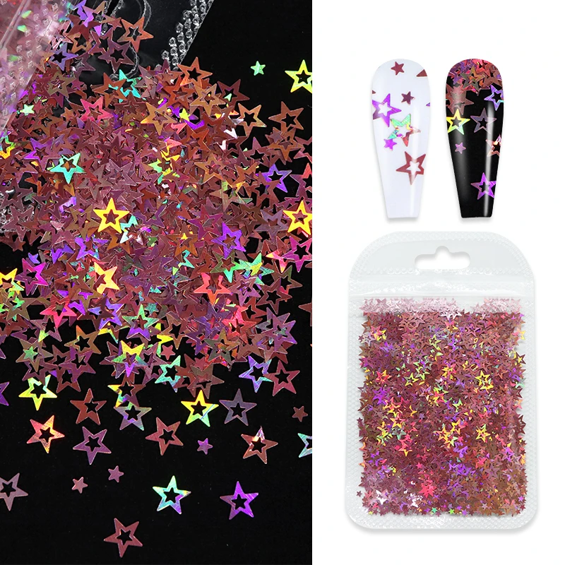 Holográfico oco estrela glitter para resina epóxi enchimento de cinco pontas estrelas resina lantejoulas enchimento scrapbook feito à mão diy materiais