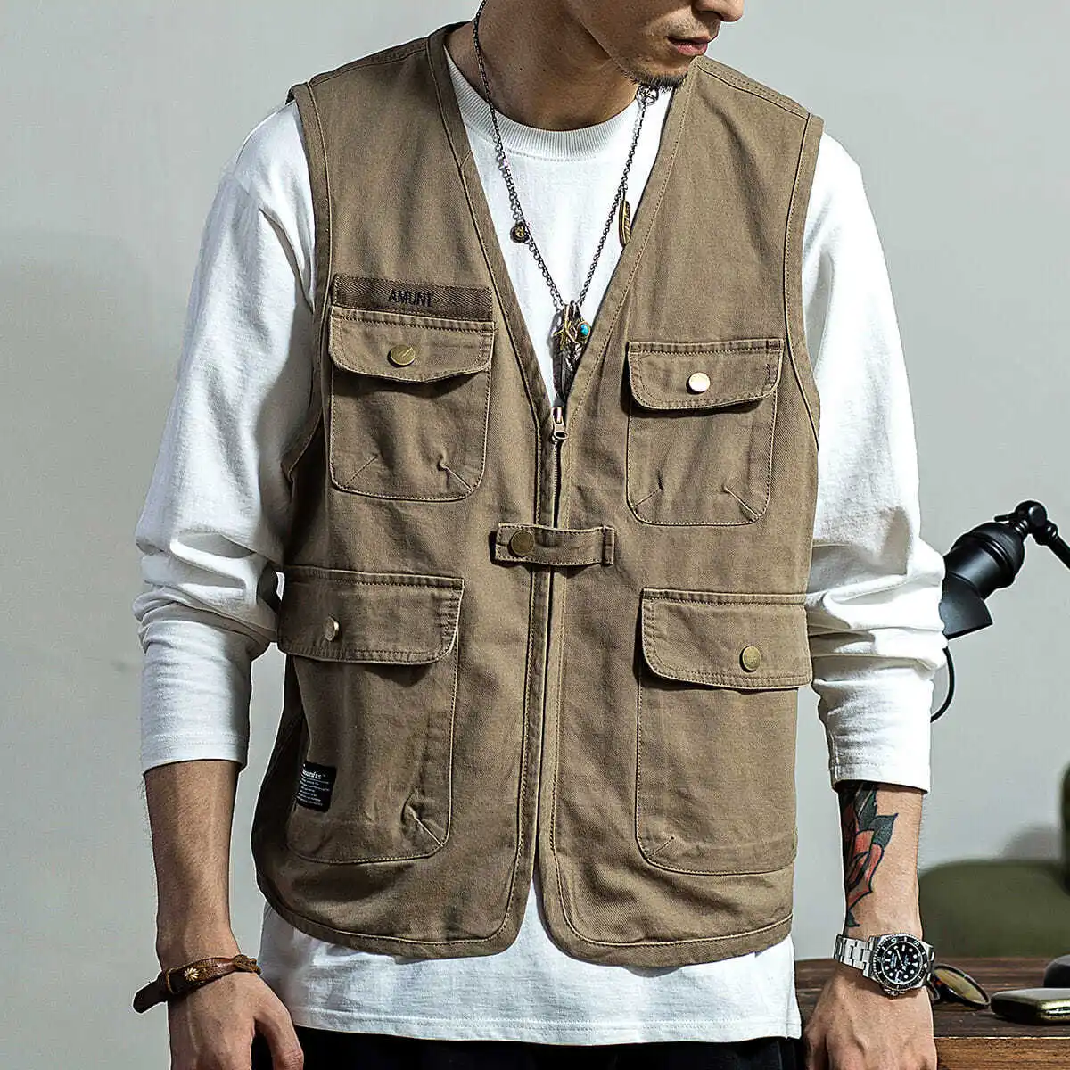 Unloading Men's Vest Tactical Webbed Gear Coat Summer Photographer Waistcoat Tool Many Pocket Work Sleeveless Jacket Male D123