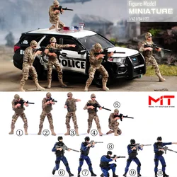 Miniatures Figurine 1/87 1/64 1/43 1/24 Special Police Blue Camo Figures Model Creative Photography Scene Props For Cars Toys