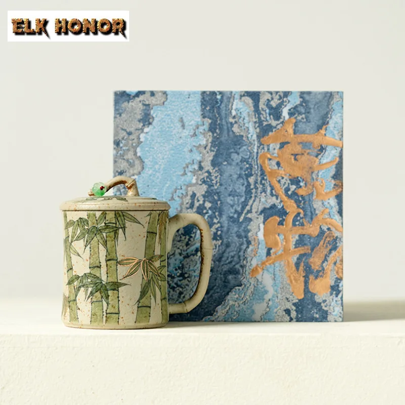 

190 мл ручная роспись бамбуковый лес с крышкой кофейная кружка кружка для завтрака кружка для послеобеденного чая офисная чашка для воды предметы чая украшение ремесло